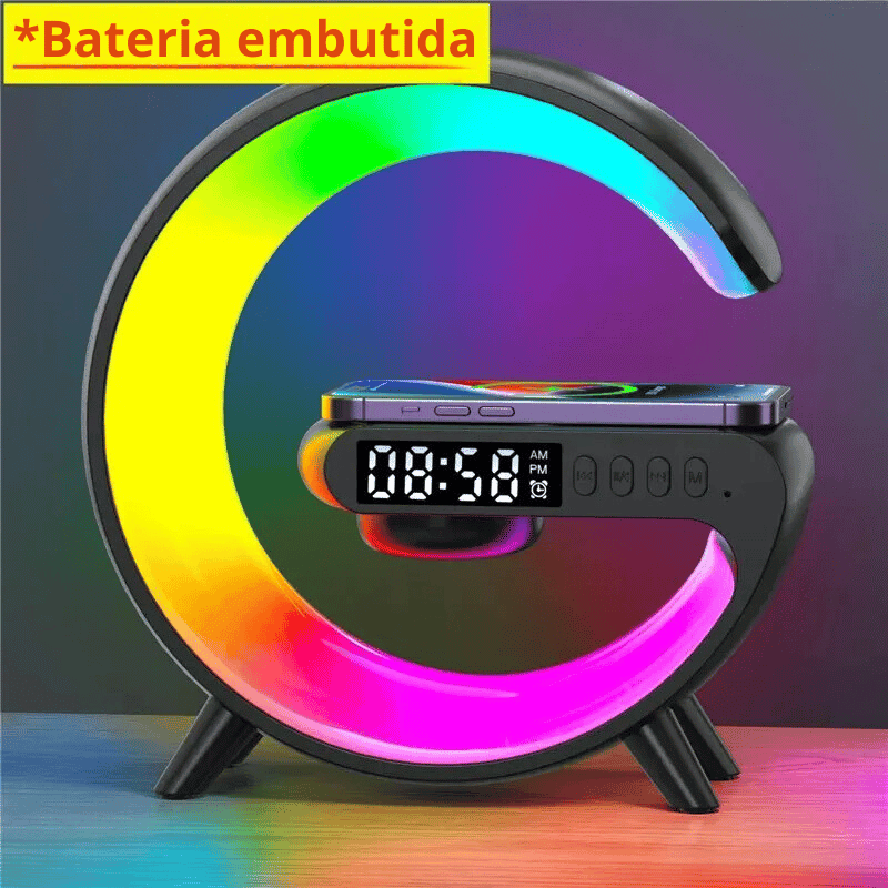 Lâmpada despertador e estação de carregamento sem fio iphone, samsung e xiaomi com, alto-falante, RGB e luz noturna