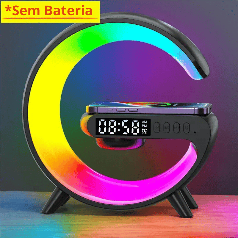 Lâmpada despertador e estação de carregamento sem fio iphone, samsung e xiaomi com, alto-falante, RGB e luz noturna