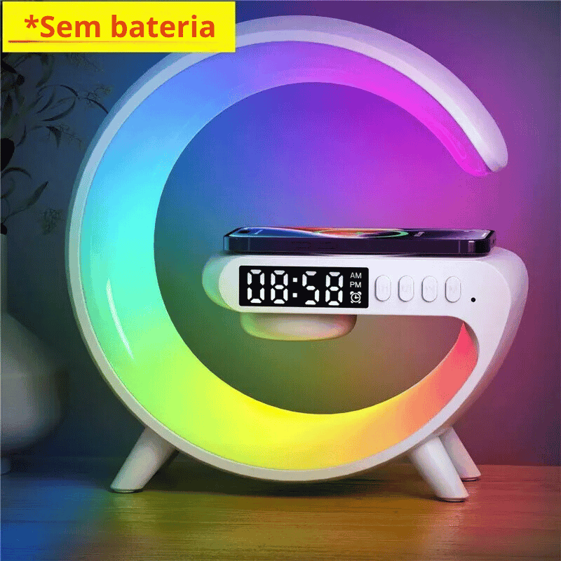 Lâmpada despertador e estação de carregamento sem fio iphone, samsung e xiaomi com, alto-falante, RGB e luz noturna