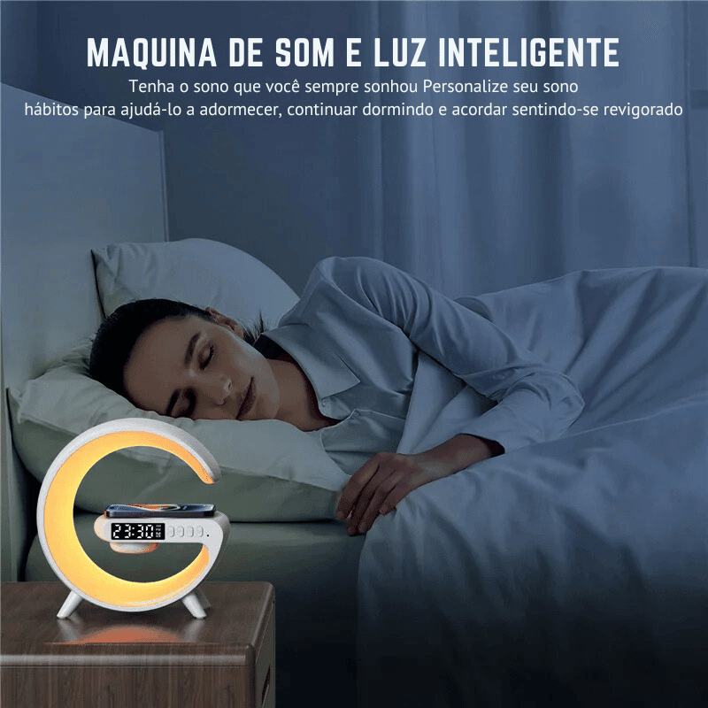 Lâmpada despertador e estação de carregamento sem fio iphone, samsung e xiaomi com, alto-falante, RGB e luz noturna