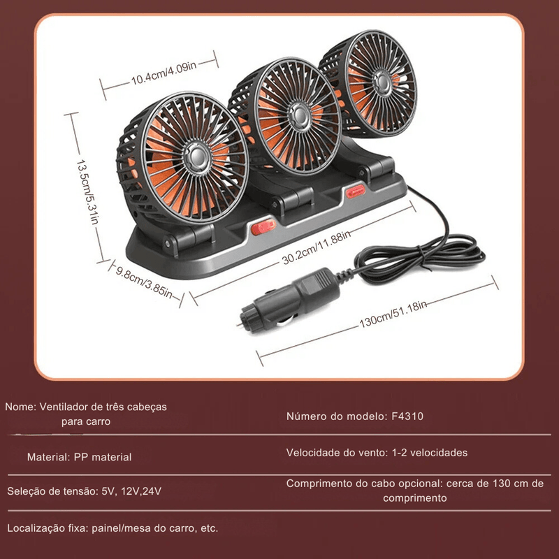 Ventilador de Refrigeração do carro ajustável, 5V, 12V, 24V, com 2 velocidades. - Rotill Shop